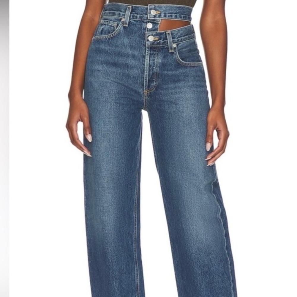 Agolde Dark Blue Broken waistband Leg Jeans 26 worn once.